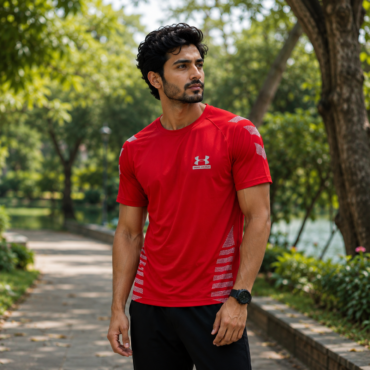 Men’s Premium Red Sports & Casual T-Shirt – Stylish Slim Fit Breathable Half Sleeve Tee