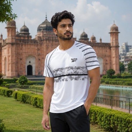 Men wearing premium white sports casual t-shirt