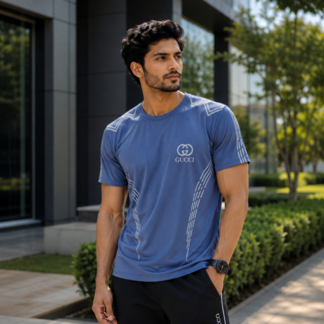 Men’s Premium Blue Sports & Casual T-Shirt – Stylish Slim Fit Breathable Half Sleeve Tee
